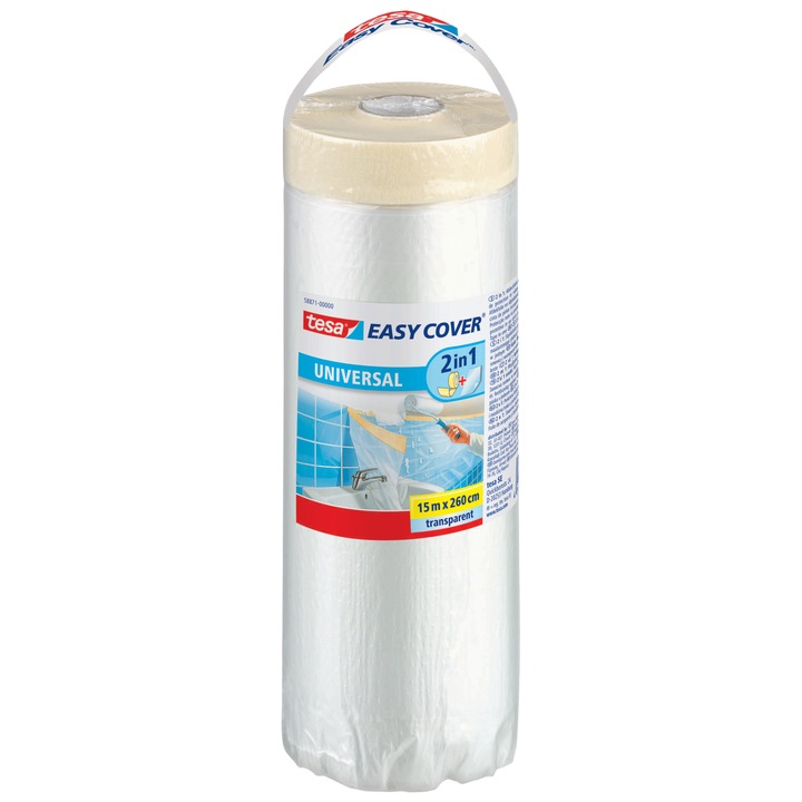 Folie protectie, Tesa, Cu banda adeziva, 25 m x 55 cm, Transparent