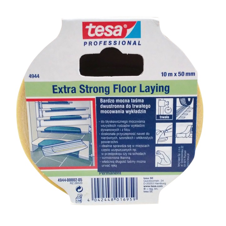 Ragasztószalag szőnyegekhez, Tesa, Textil, 50 mm, 10 m, fehér