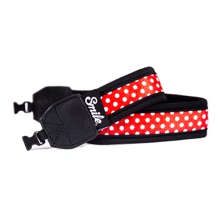 Centura aparat foto, Smile, Lolita, Nylon/Piele ecologica, 88 cm, Rosu/Negru