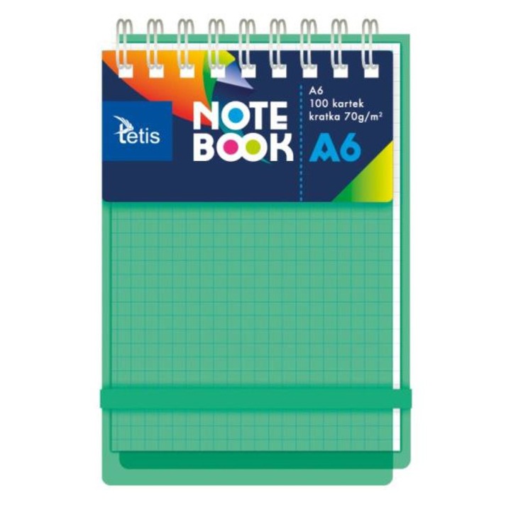 Jegyzetfüzet, Tetis, A6, 100 lapos, Rácsos, Zöld