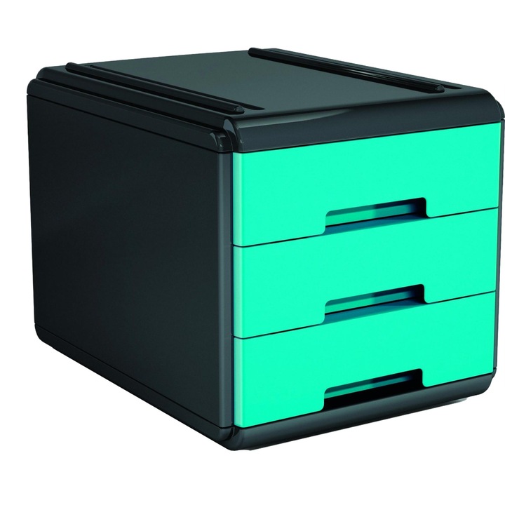 Органайзер за документи, Арда, Полипропилен, 3 чекмеджета, 177 х 255 х 165 мм, Антрацит/Тюркоаз