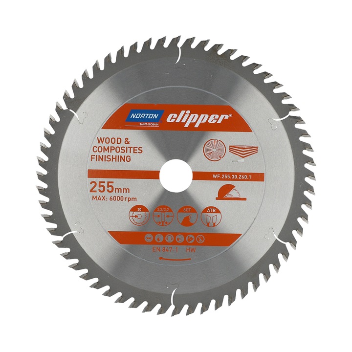 Fierastrau Circular, Norton Clipper, 250mm x 30mm x 60z, Argintiu