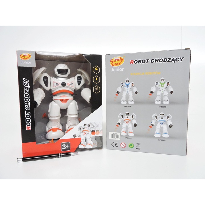 Играчка робот, Smily Play, 11 x 18,5 x 22 см, бял