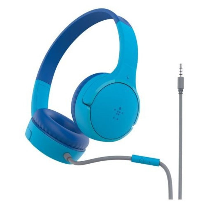 Casti on-ear cu fir, Belkin, Pentru copii, Albastru