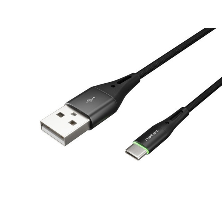 Adat- és töltőkábel, Natec, USB-C, 1 m, Fekete