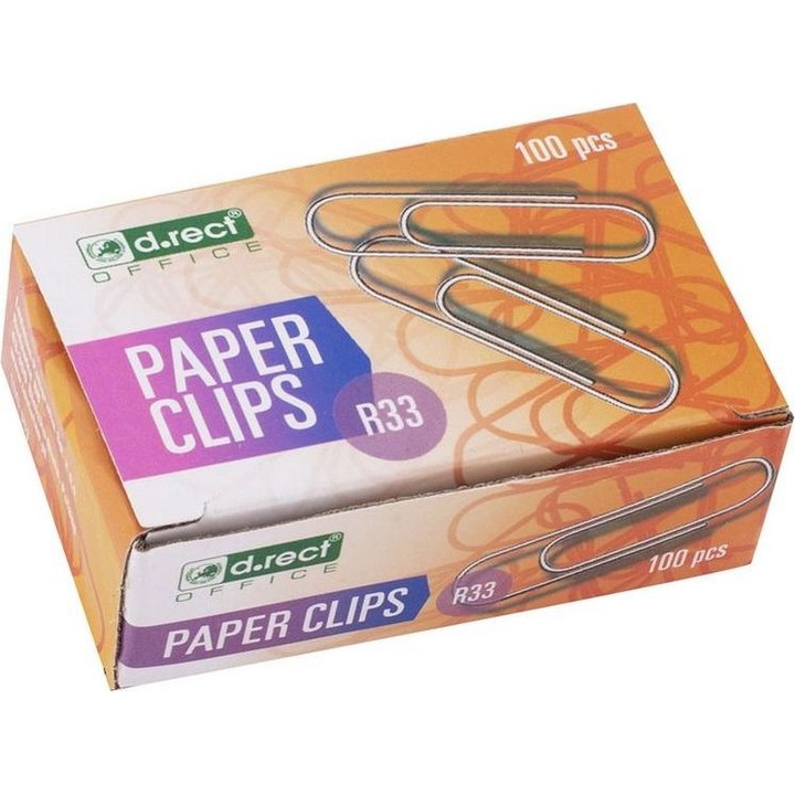 Set 100 agrafe metalice, D.rect, 33 mm