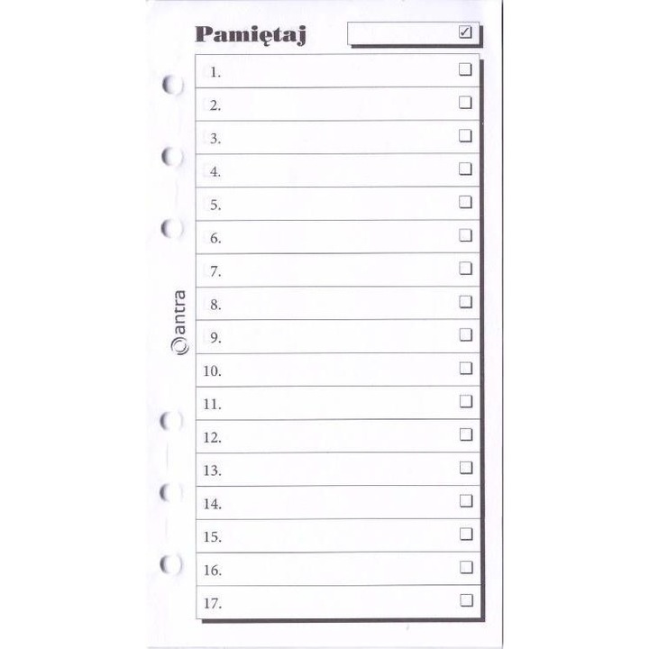 Set 20 file rezerva pentru agenda, ANTRA, 20 foi, 171 x 95 mm, Alb