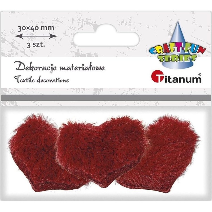 Szett Titan bolyhos szívek, 40x30 mm, Piros, 3 db