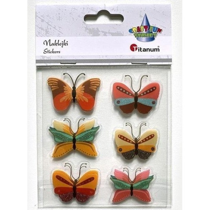 6 db 3D pillangós matrica készlet, titán, többszínű