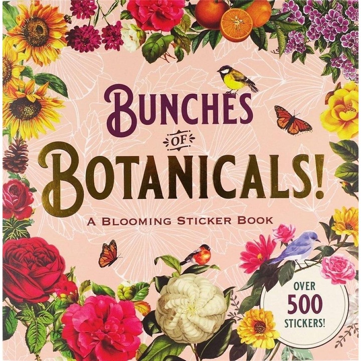 Caiet cu 500 de autocolante, Peter Pauper Press, ilustratii botanice, 16,5x16,5cm, 50 pagini