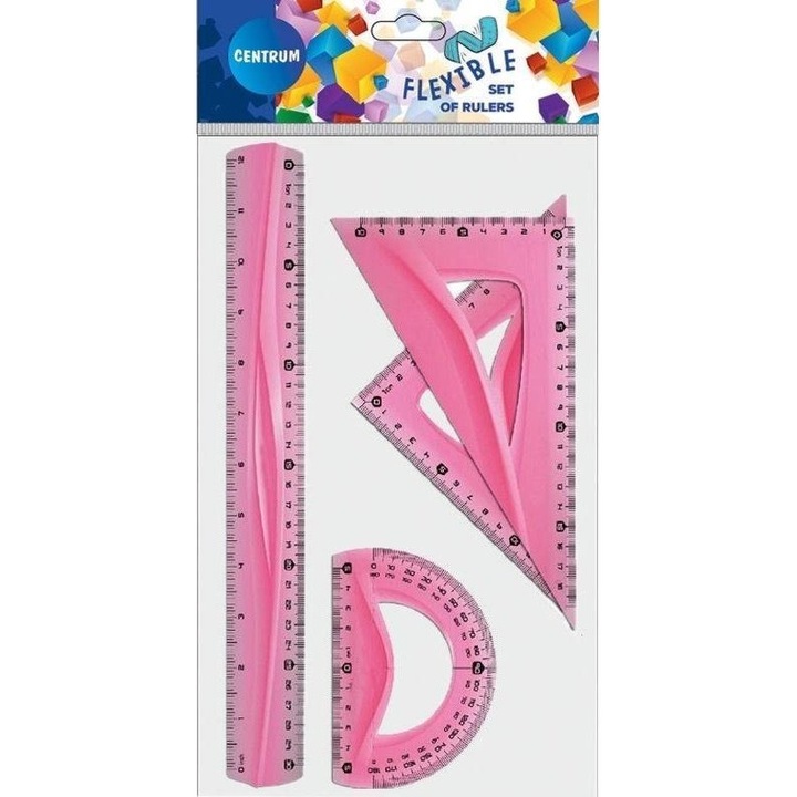Комплект инструменти за геометрия, Център, Пластмаса, 30 см, Розов