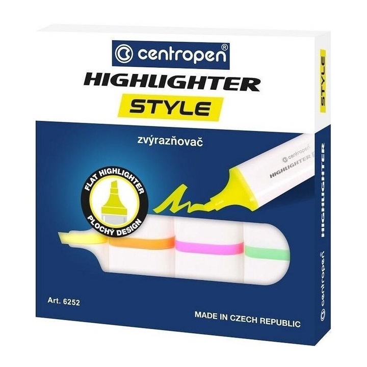 Комплект от 4 маркера за подчертаване, Centropen, Multicolor