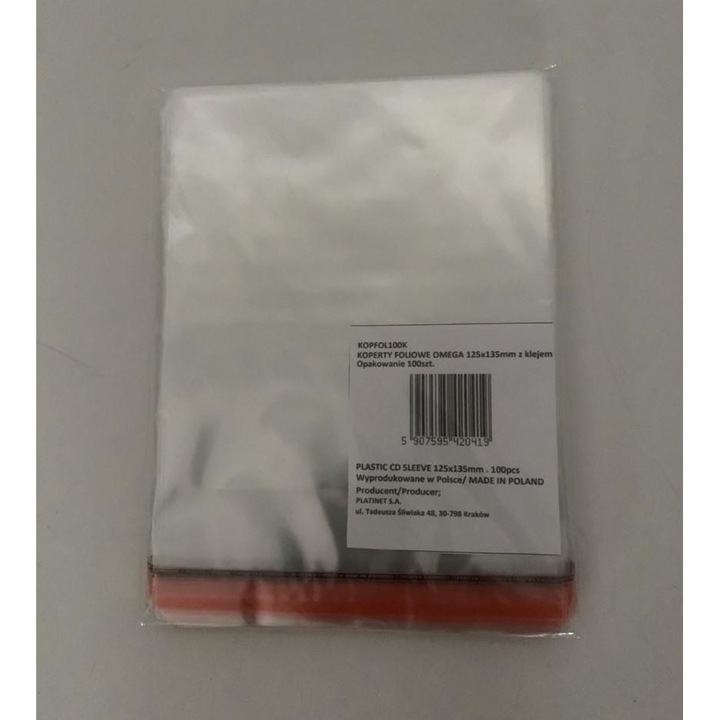 Set 100 folii cu clapa pentru CD/DVD, Omega, 125x135 mm