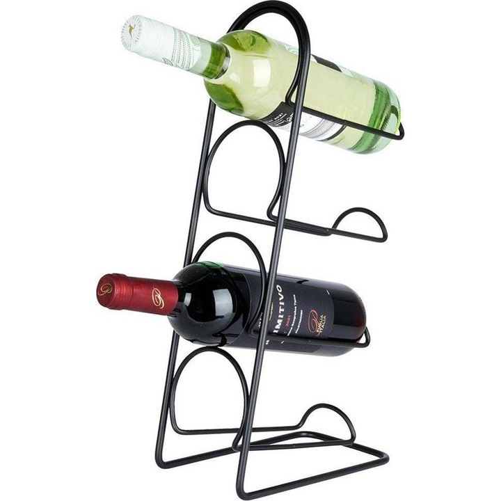 Raft pentru vin metalic, Vilde, Negru, 21x12x43 cm