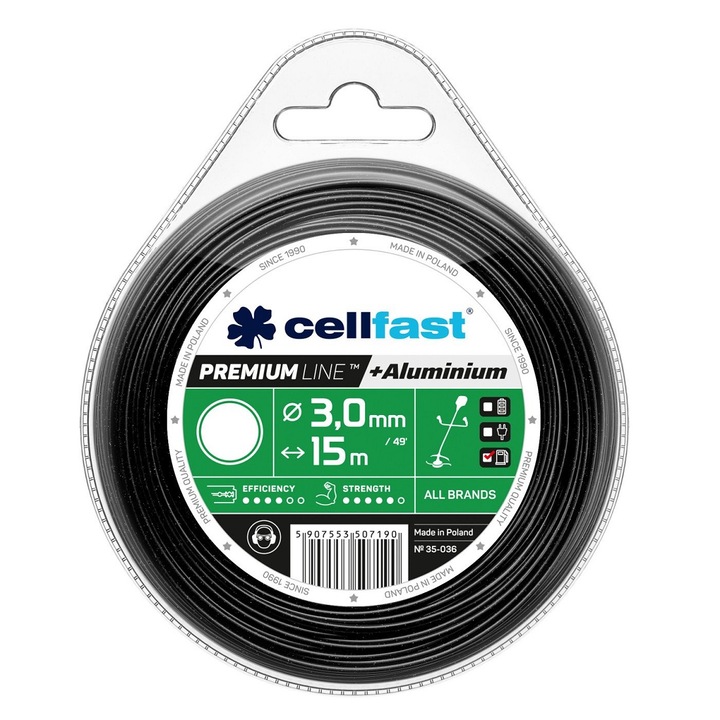 Fir motocoasa Premium, Cellfast, 3.0mm, 15 m, Negru
