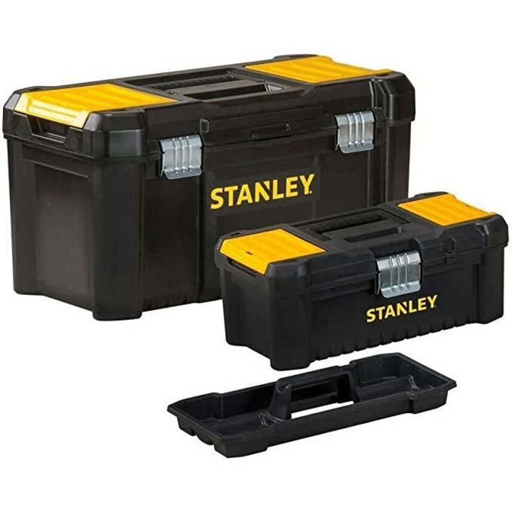 Set 2 cutii pentru depozitarea sculelor, Stanley, Plastic, 19", 12,5", Negru/Galben