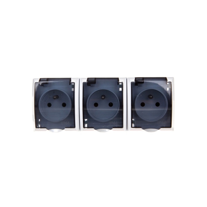 Priza ermetica tripla, Ospel, IP44, Cu capac transparent, Alb