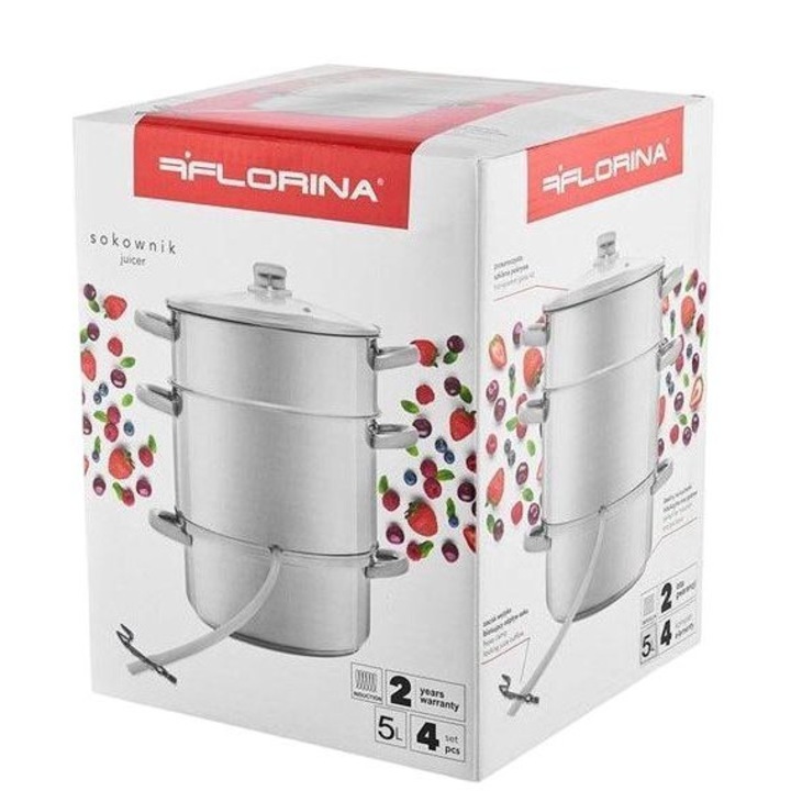 Индукционна сокоизстисквачка, Florina, Неръждаема стомана, 5 L, Сребриста