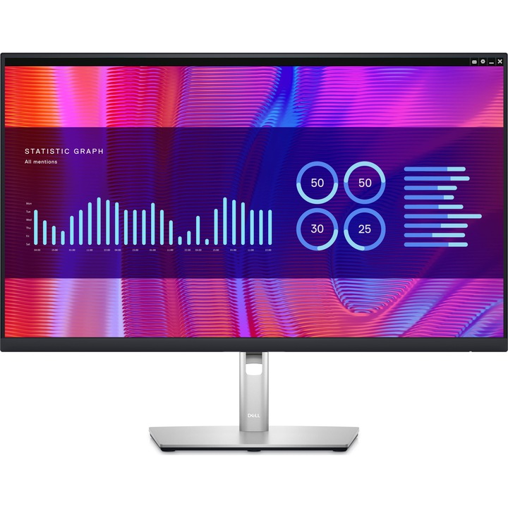 Monitor, Dell, QHD, USB-C/RJ45/HDMI/4xUSB, 27", 2560x1440, ezüst