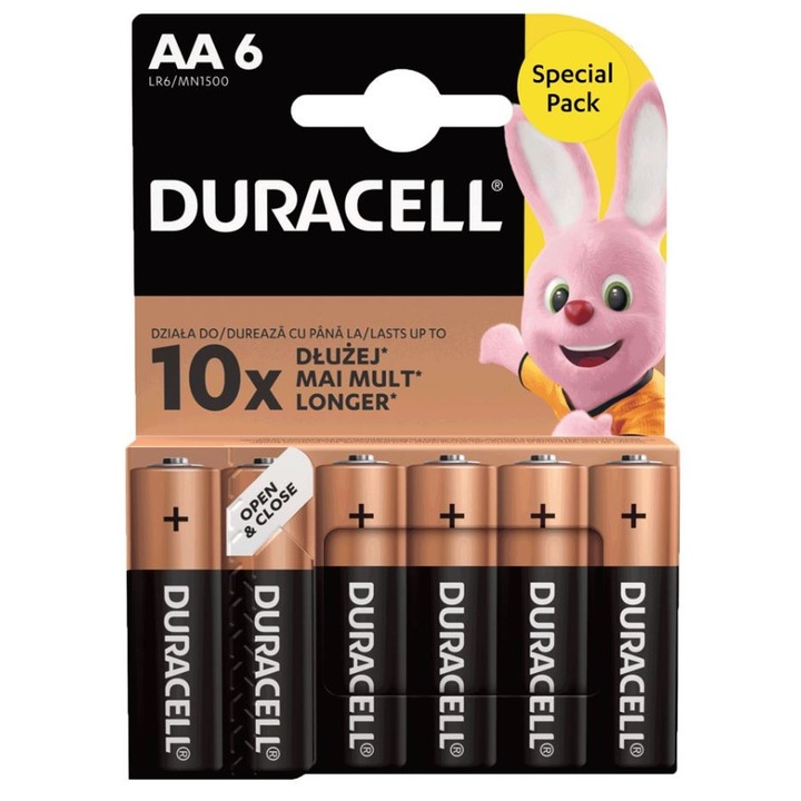 Комплект от 6 алкални батерии Duracell, AA, 1.5V