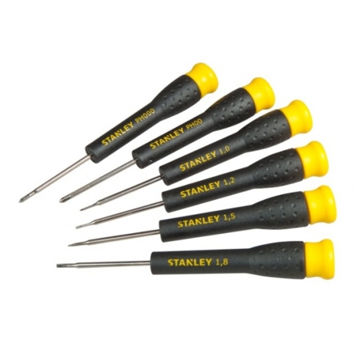 Комплект от 6 прецизни отвертки Stanley, черно/жълто