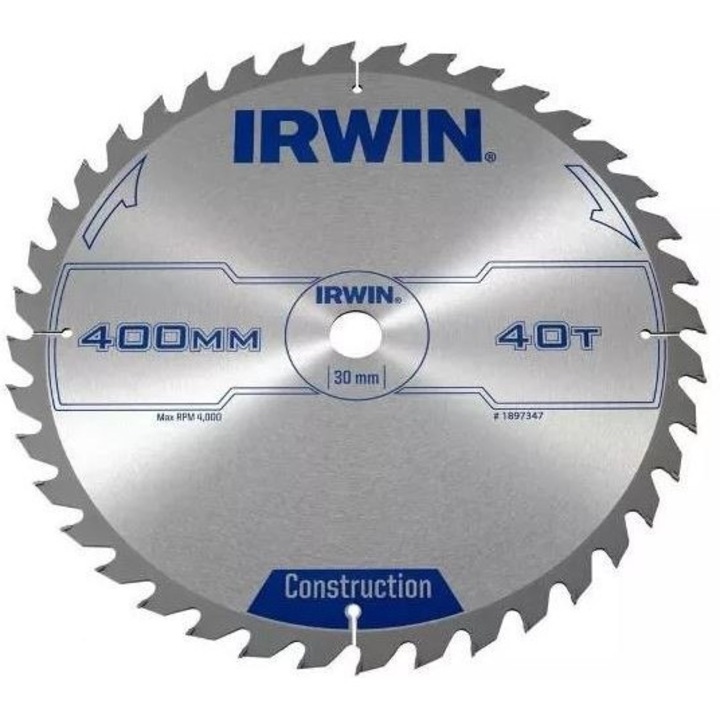 Panza fierastrau circular, Irwin, Carbura, 400 x 30 x 3.8 mm, 40z, Argintiu