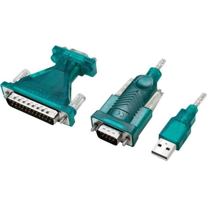 Комплект кабел и адаптер, USB 2.0 към DB9/25 щифт, Logilink, 1,3 м