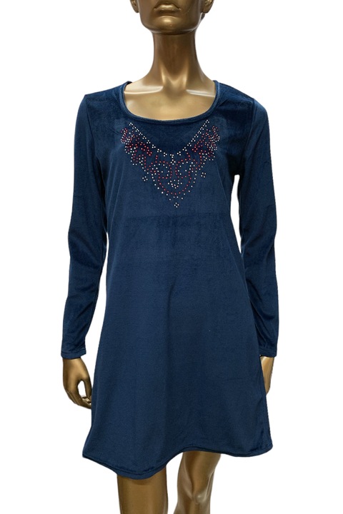 Rochie scurta pentru femei Snake Milano Croiala standard, maneca lunga, stralucitoare, catifea moale, bleumarin, Albastru