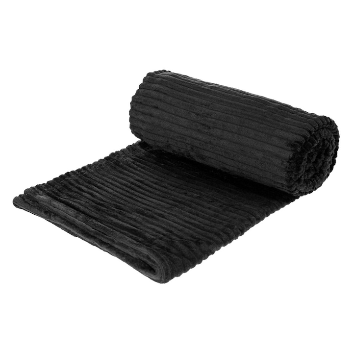 Shopiens кадифено одеяло с релефна шарка на райета, черно, 220 x 150 см