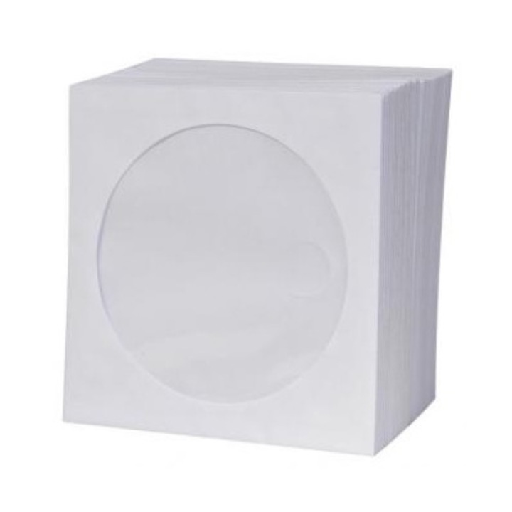 Set 100 Plicuri pentru 1 CD, hartie cu fereastra, Logo, 1161923 alb