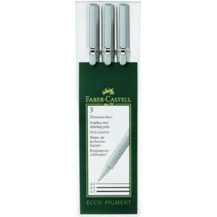 3 db bélés készlet, Faber-Castell, Ecco Pigment, 0,3-0,7 mm, Multicolor