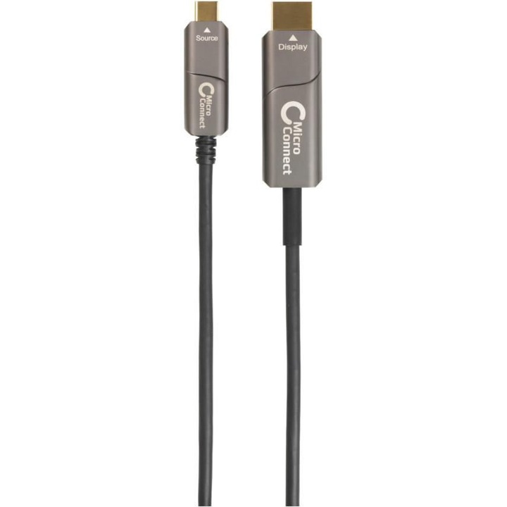 HDMI оптичен кабел, MicroConnect, USB-C към HDMI 2.0 4K 60Hz, 18Gbps, 20 m