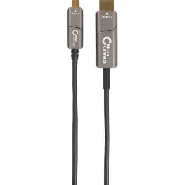 Оптичен кабел, MicroConnect, USB-C - HDMI 2.0, 4K, 60Hz, 18Gbps, 15 m, мъжки-мъжки, черен