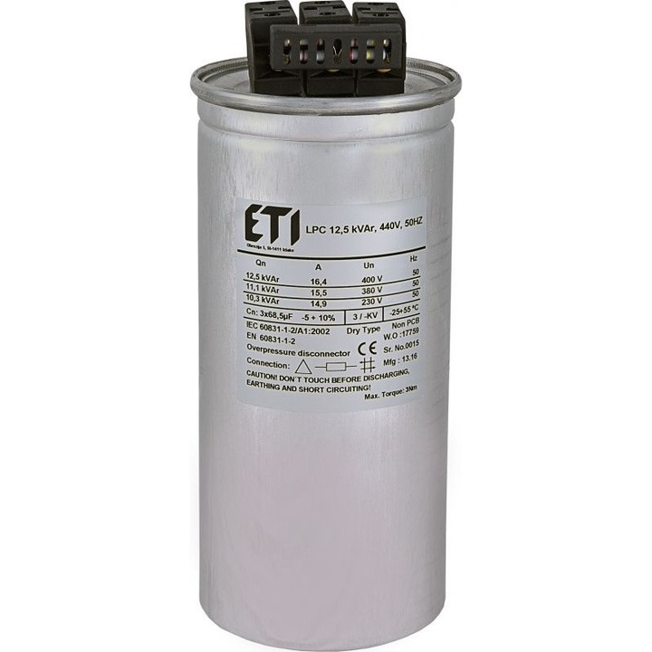 Кондензатор CP, ETI Polam, LPC, 15 kVAr, 440V, 50Hz