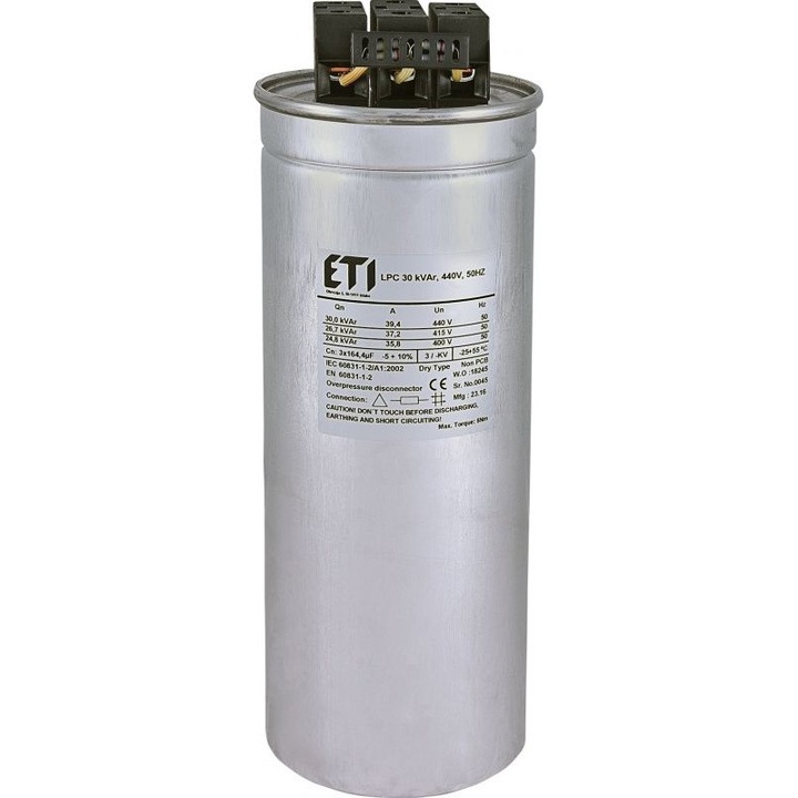 Кондензатор CP, ETI Polam, LPC 30 kVAr, 440V, 50Hz, сребърен