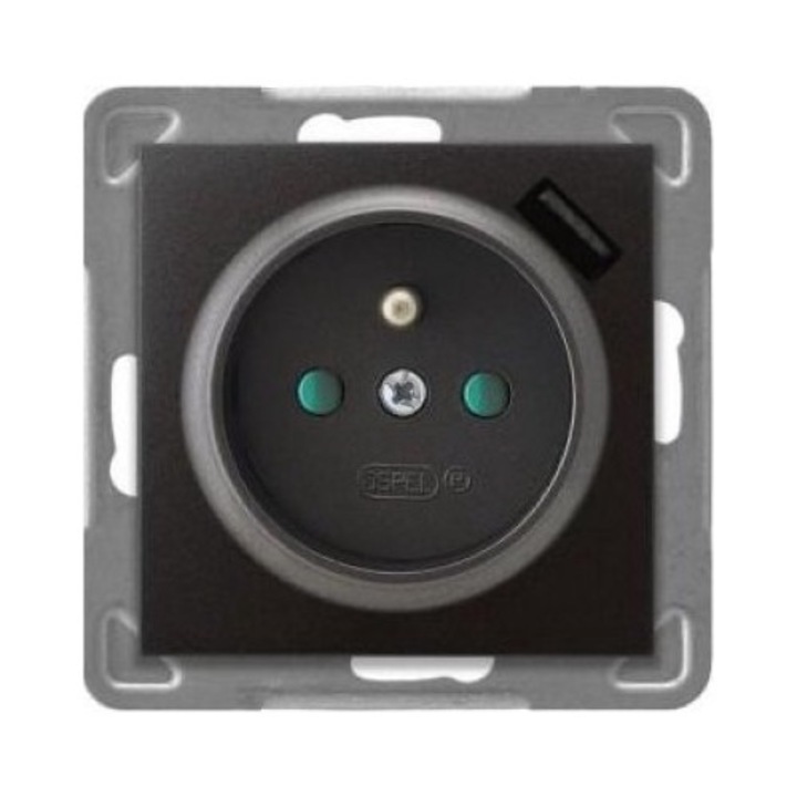 Обикновен контакт, Ospel Impresja със заземяване с щори с зарядно устройство, USB 2.1A, антрацит