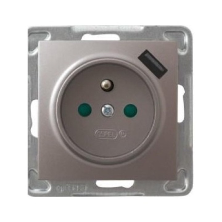 Priza simpla, Ospel Impresja cu impamantare, cu obturatoare, cu incarcator USB 2,1A, Titan
