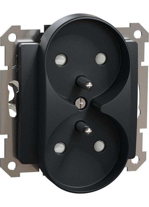 Priza dubla cu impamantare, 2x2P+PE cu protectie, Schneider Electric, antracit, 71x71x50mm