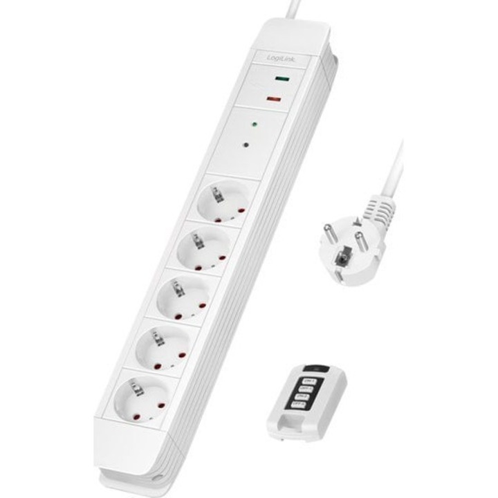 Удължител LogiLink, 5 контакта, 1,5 м, Бял