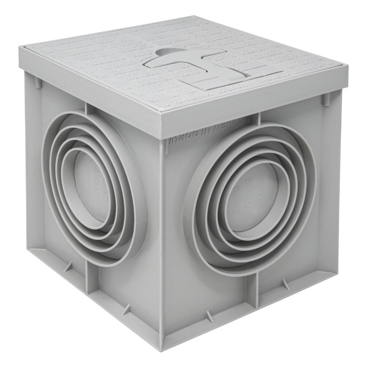Doza Tip Camin, Pentru Cablare Subterana, Cu Capac, 300x300mm, Fara Halogeni, Din Polipropilena, IP40, Gri, ECPOZ30 Elettrocanali Italia