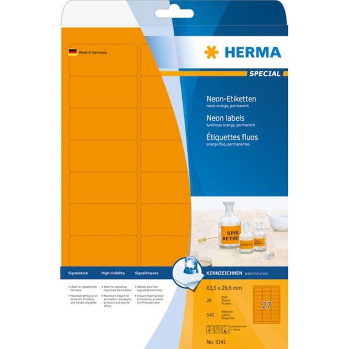 Самозалепващи етикети, Herma, Оранжеви, A4