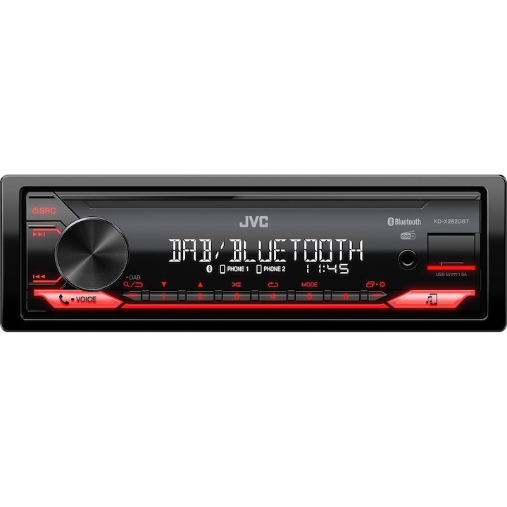 Радио за кола KD-X282DBT, JVC, 200 W, LCD, Bluetooth, Черен/Червен