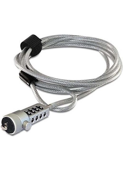 Cablu de blocare pentru notebook, Navilock, Otel/Plastic, Inchidere cu cifru, Diametru 4.5 mm, 1.8 m, Argintiu