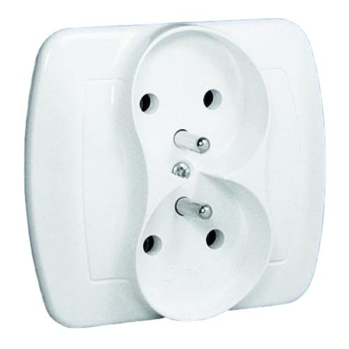 Priza dubla cu obturator, Kontakt-Simon, 16A IP20, Alb