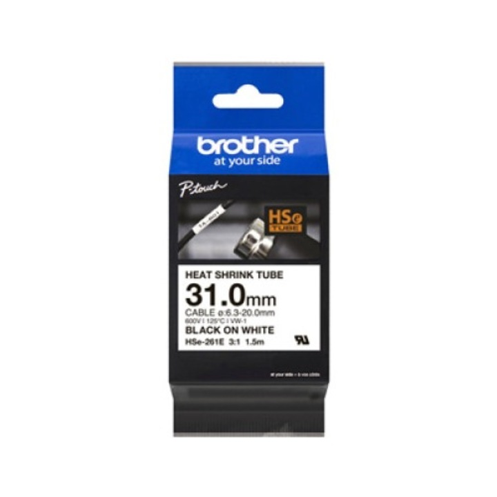 Caseta etichete HSe-261E, Brother, P-touch, 31mm, 1.5m, Negru/Alb