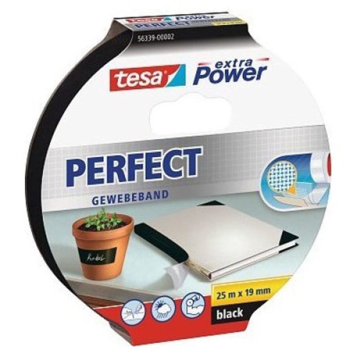 Ragasztószalag, Tesa, Extra Power Perfect, 25m/19mm, Fekete