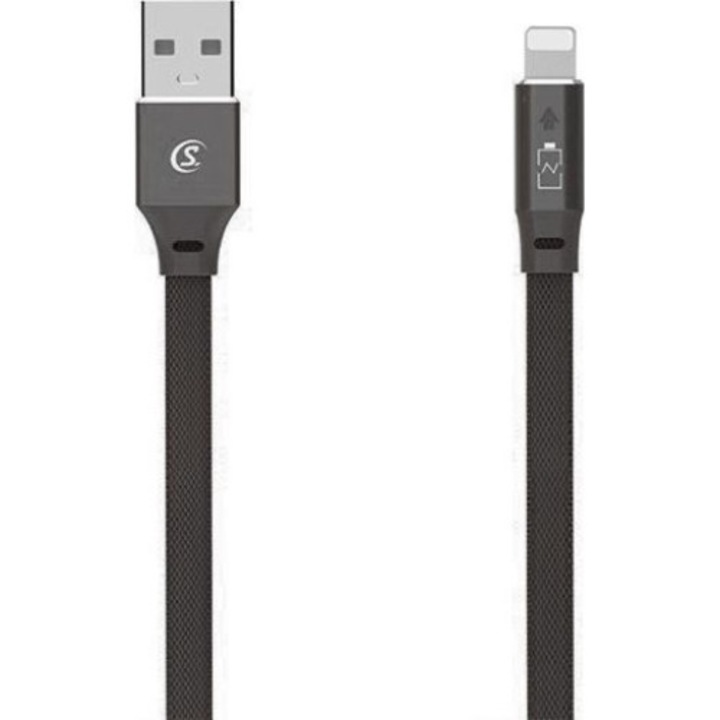 Cablu USB-Lightning, Somostel, Nylon, Negru, 1 m