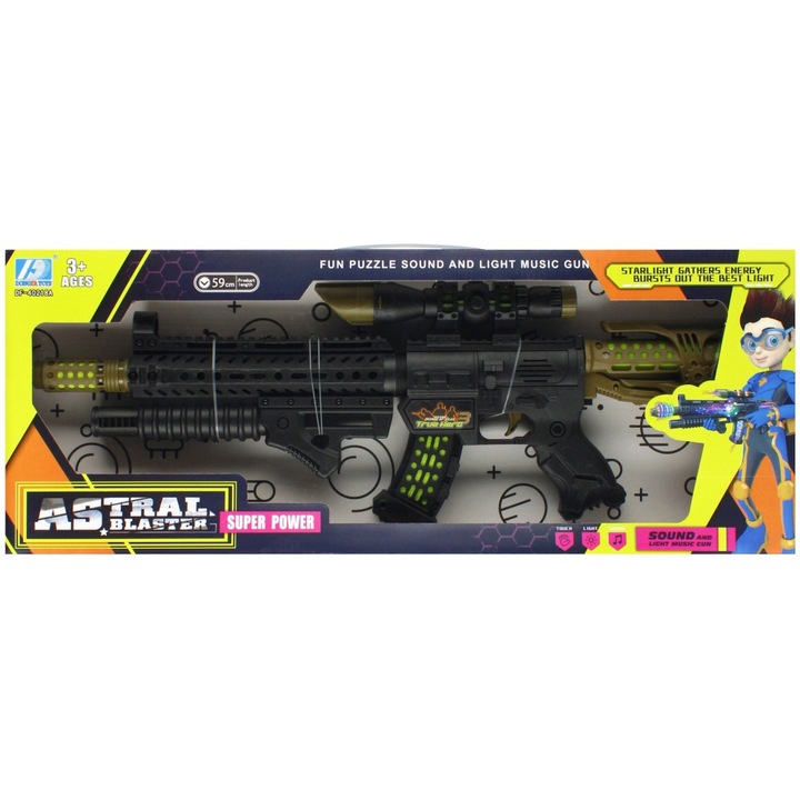 Carabina de jucarie Mega Creative, efecte sonore si luminoase, pentru copii 3+