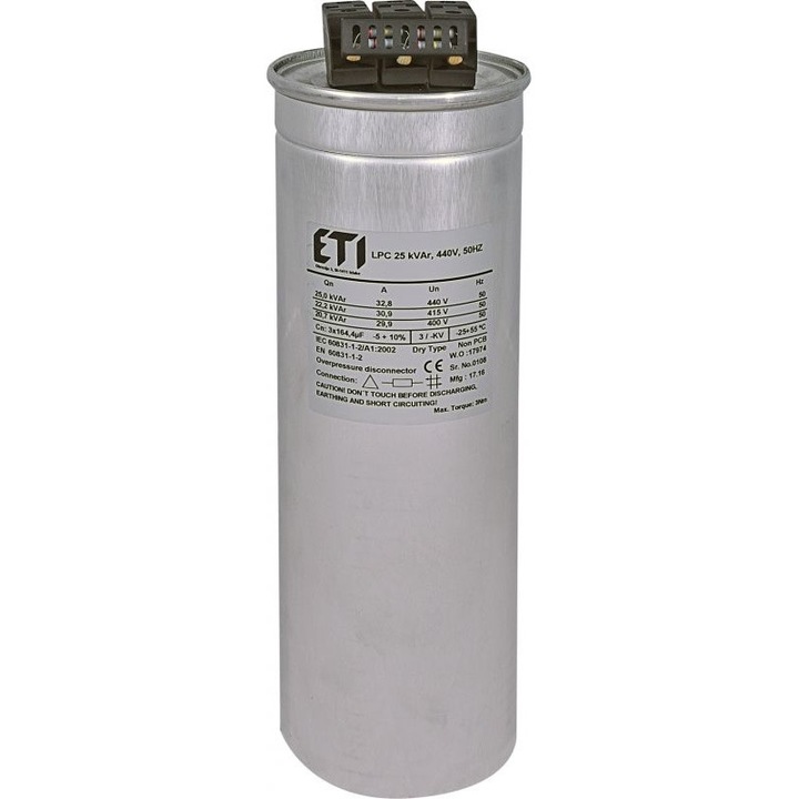 Кондензатор, Eti Polam, 10kVAr, 440V, 50HZ, сребрист
