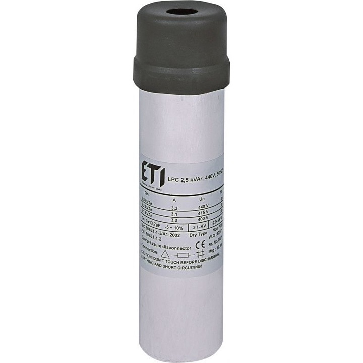 Кондензатор, Eti Polam, 2.5 kVAr, 440V, 50Hz, сребрист